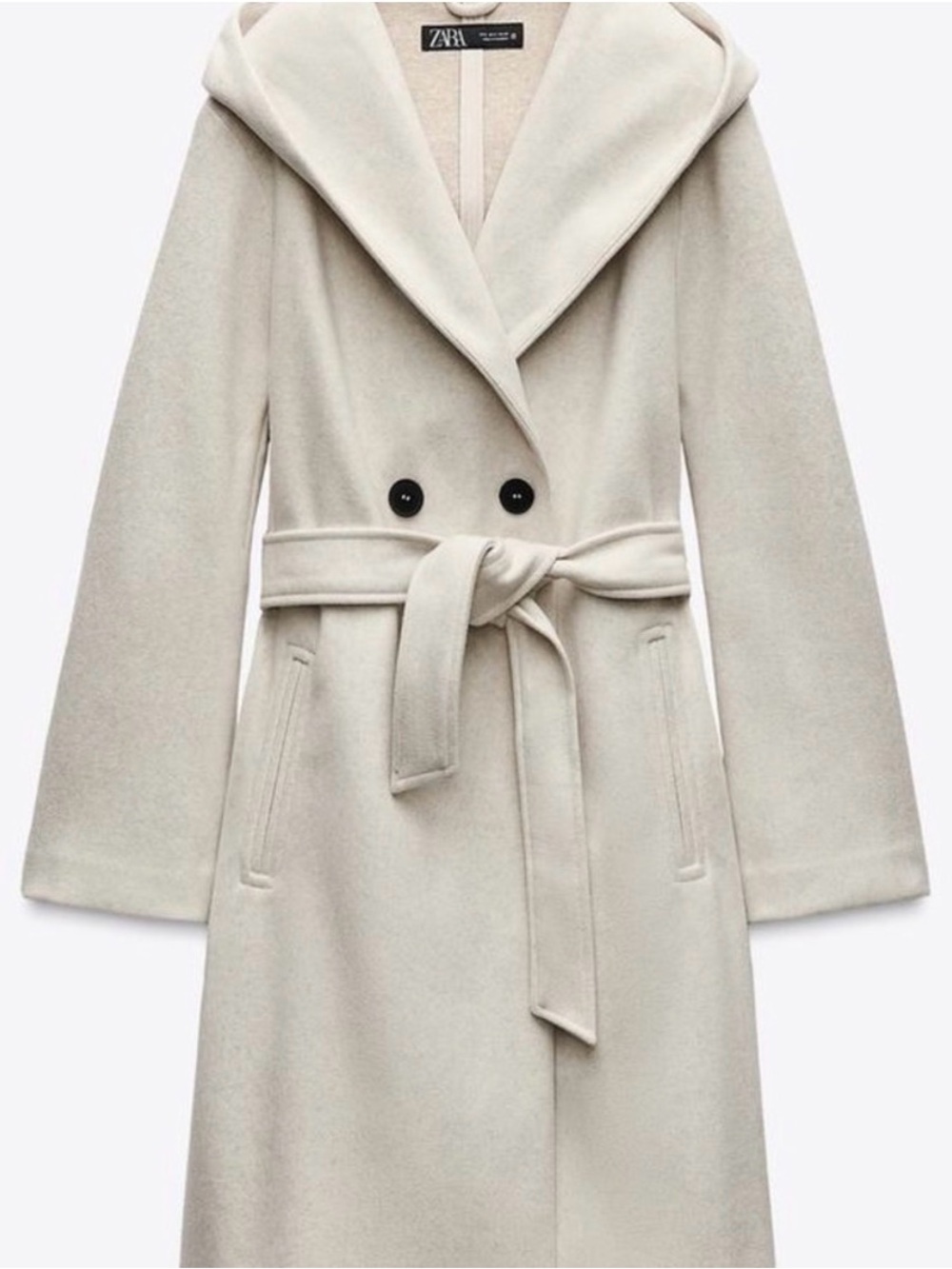 ZARA Cream Hooded Belted Trench Coat Small